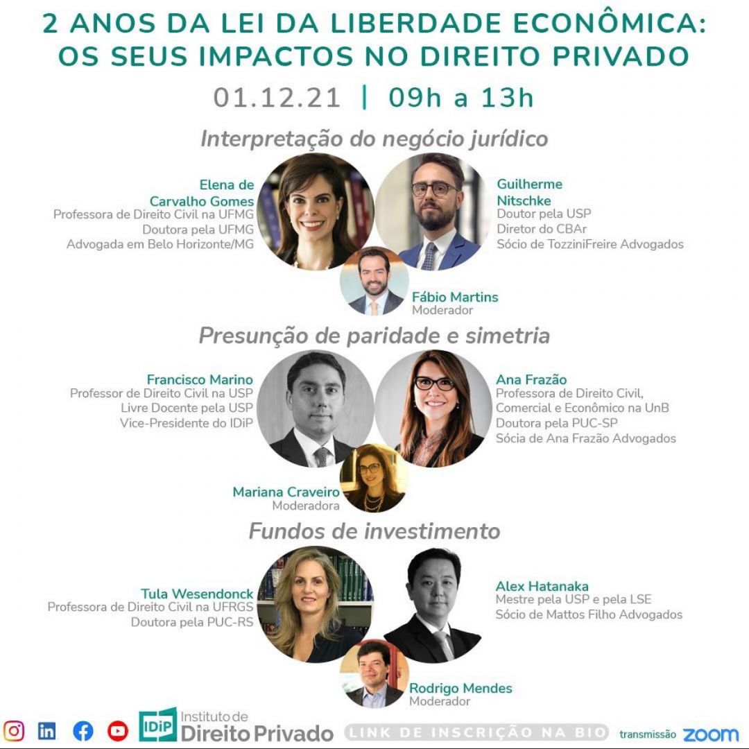 Ana Frazão participa de webinar promovido pelo Instituto de Direito Privado dia 01 de dezembro às 09:00.