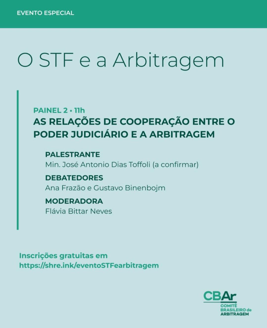 Ana Frazão participa do evento O STF e a Arbitragem dia 6 de junho às 11:00.