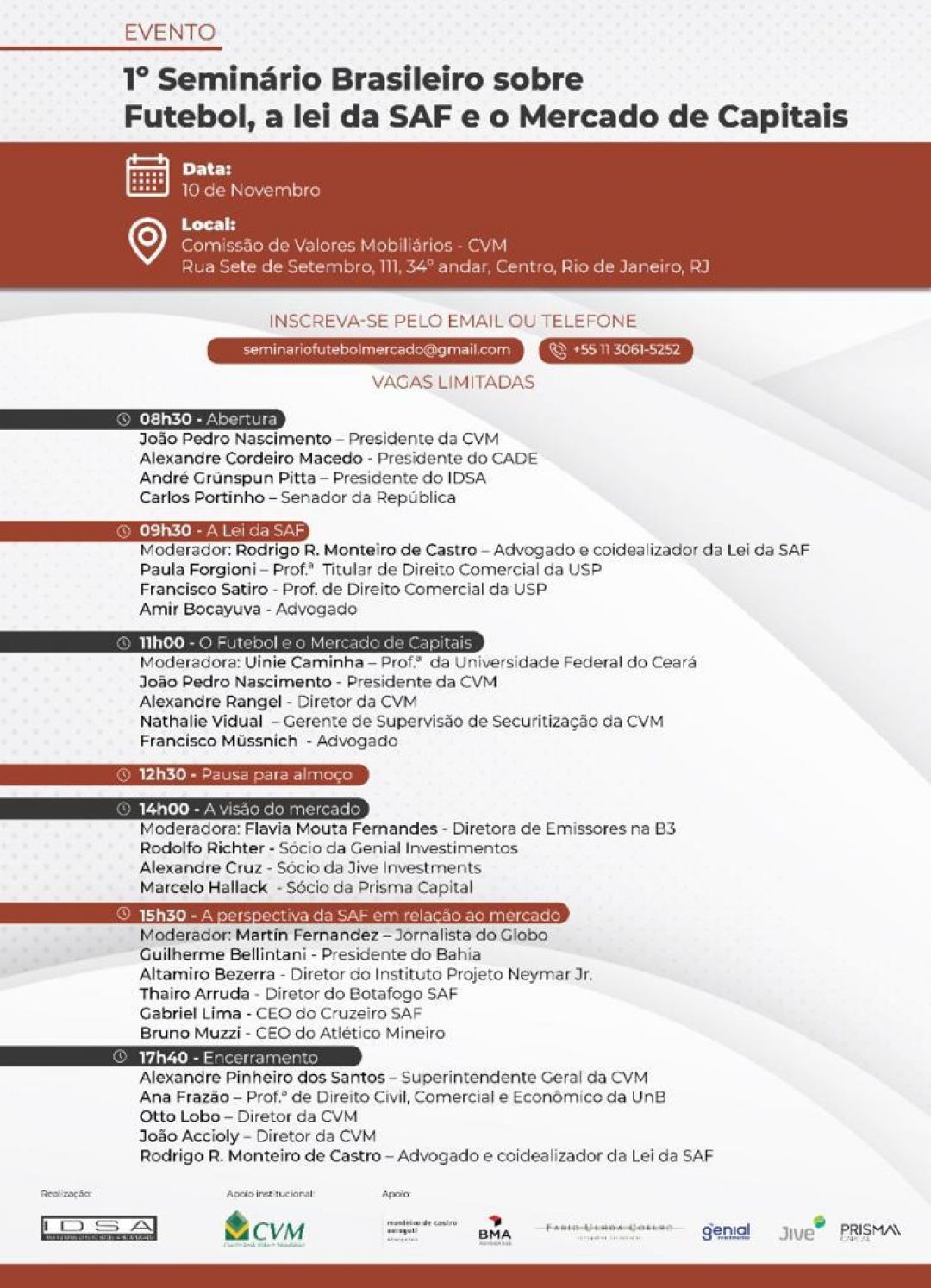 Ana Frazão participa do 1º Seminário Brasileiro sobre Futebol, a Lei da SAF e o Mercado de Capitais dia 10 de novembro às 18:00.