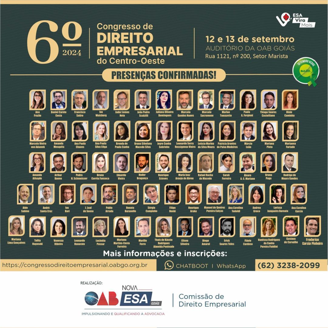 Ana Frazão participa do 6º Congresso de Direito Empresarial do Centro-Oeste no dia 12 de setembro às 9:00horas.