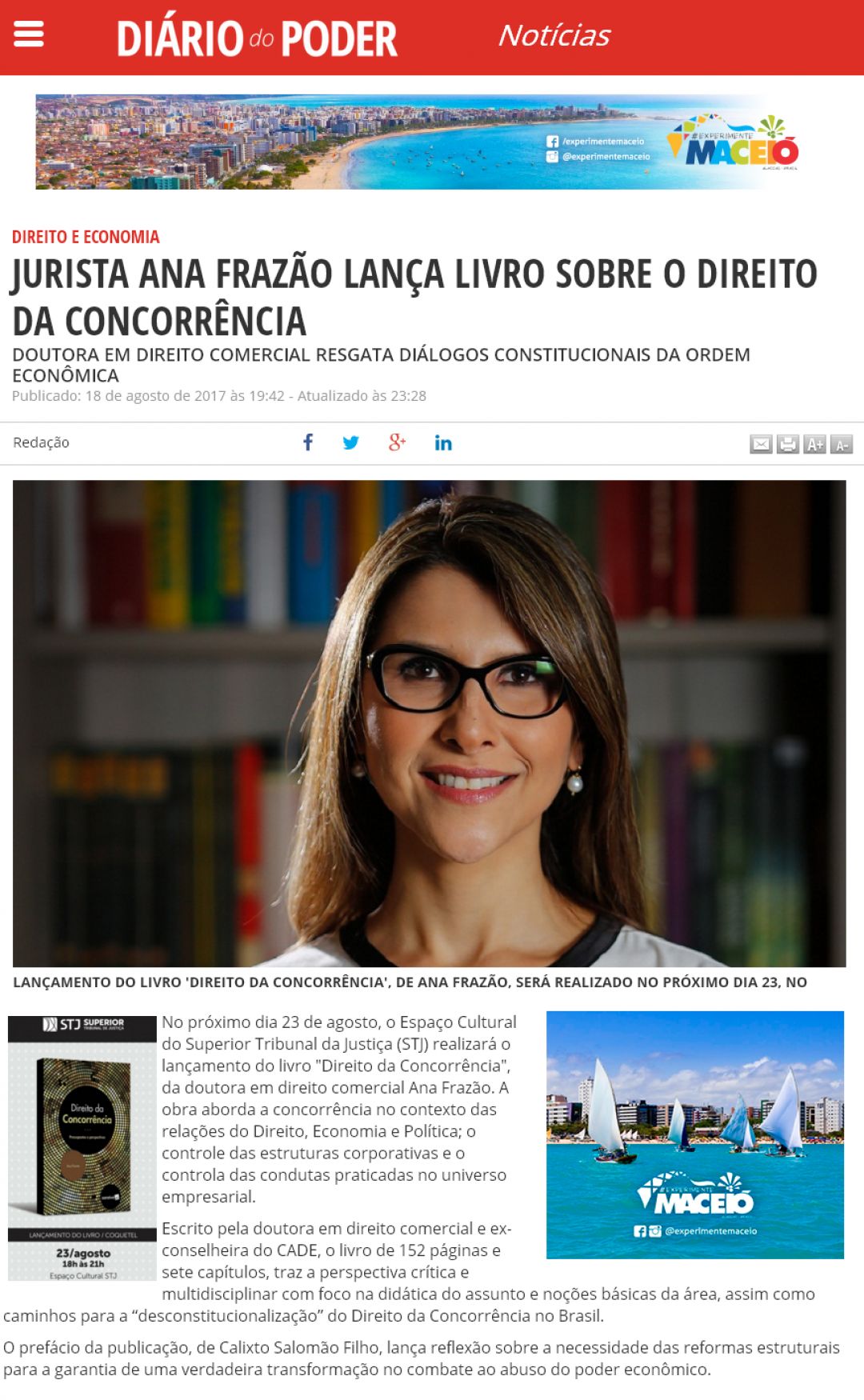 Diário do Poder- Jurista Ana Frazão lança livro “Direito da Concorrência” pela editora Saraiva