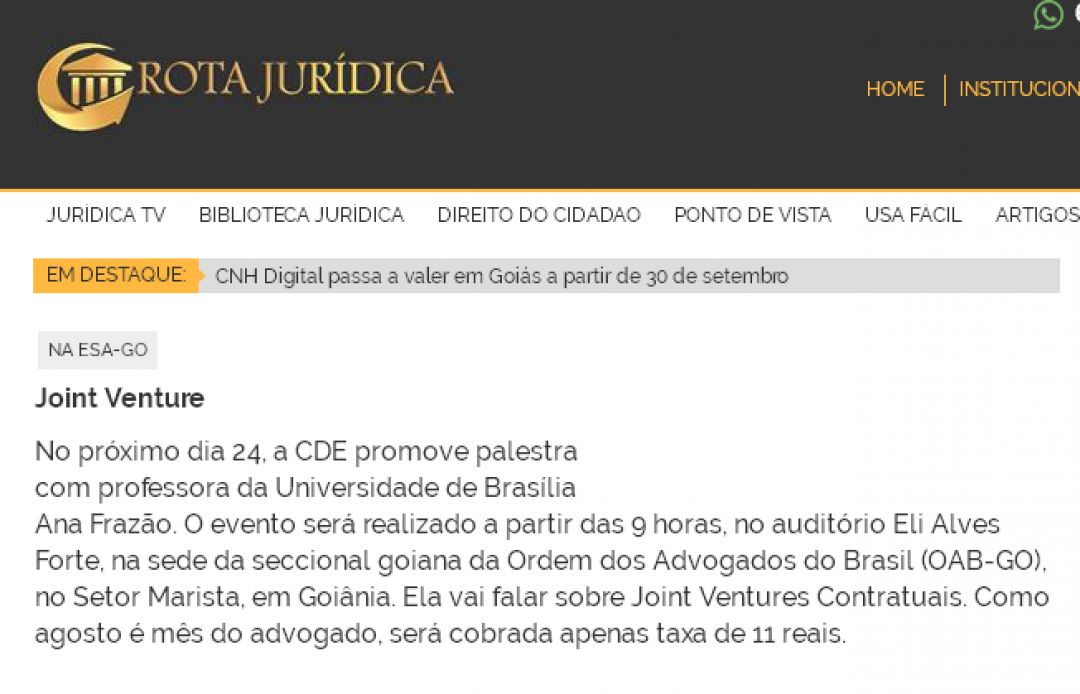 Rota Jurídica – Nota sobre curso na ESA/OAB-GO