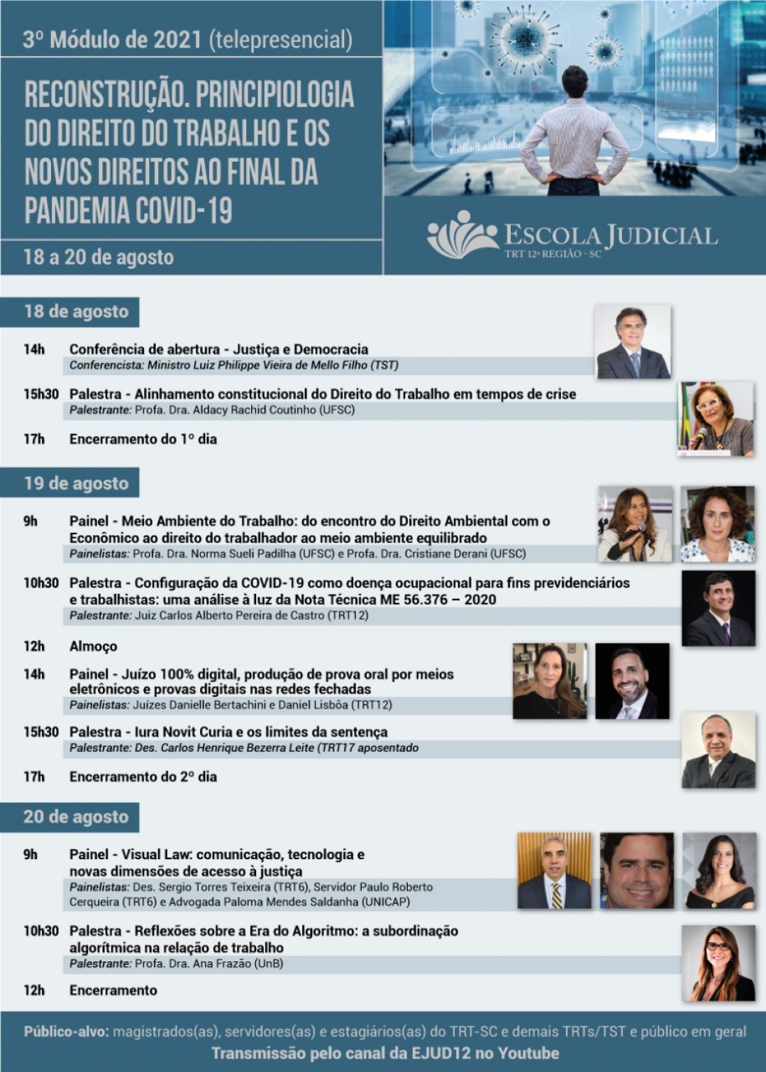 Ana Frazão participa do “3º Módulo de 2021 – Direito e Processo do Trabalho na Pandemia” promovido pela Escola Judicial do TRT 12.