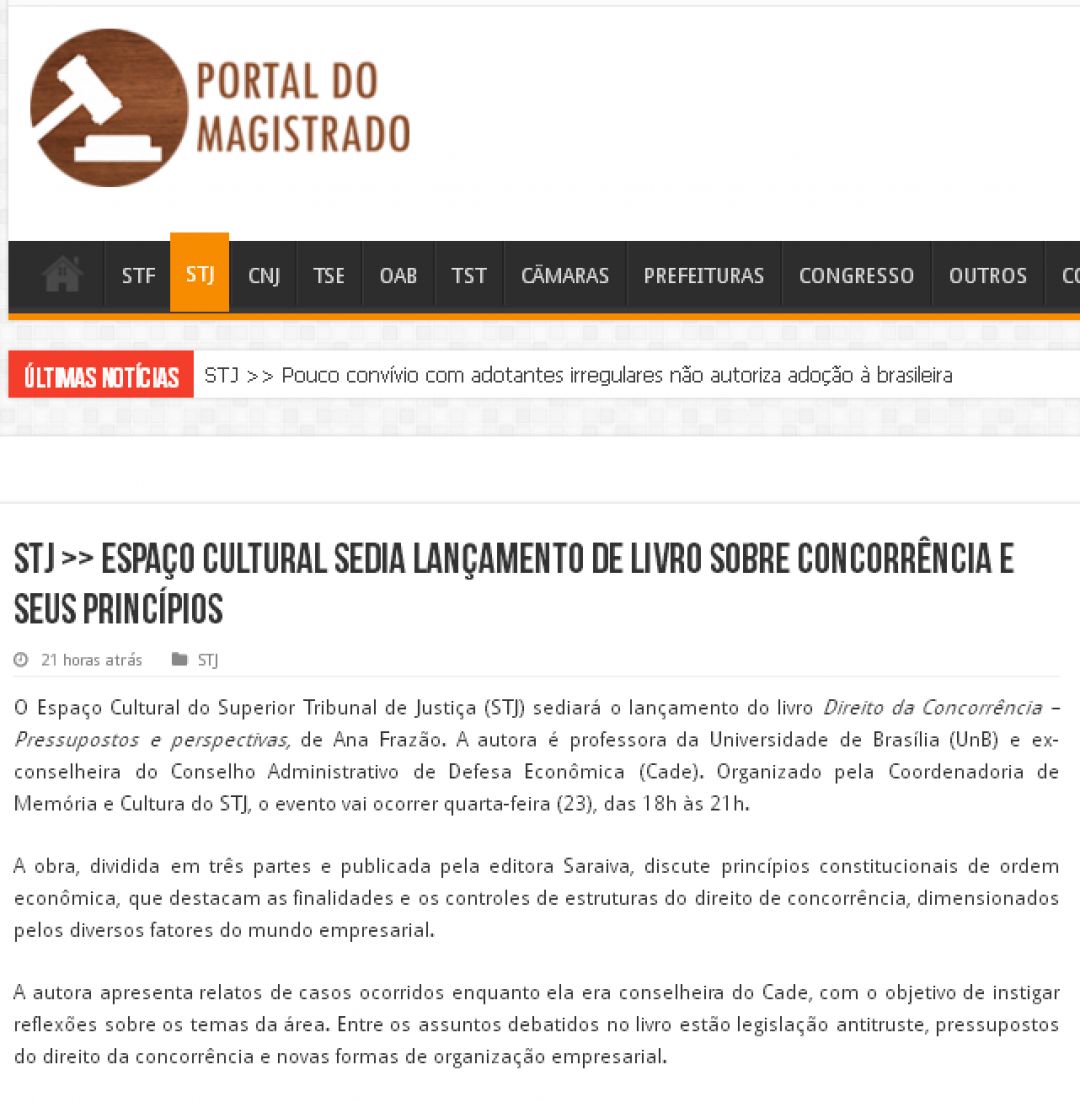 Portal do Magistrado – Espaço Cultural sedia lançamento de livro sobre concorrência e seus princípios