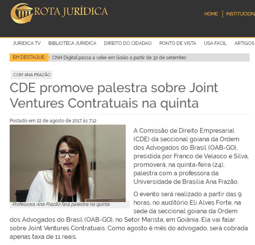 Rota Jurídica – CDE promove palestra sobre Joint Ventures Contratuais na quinta