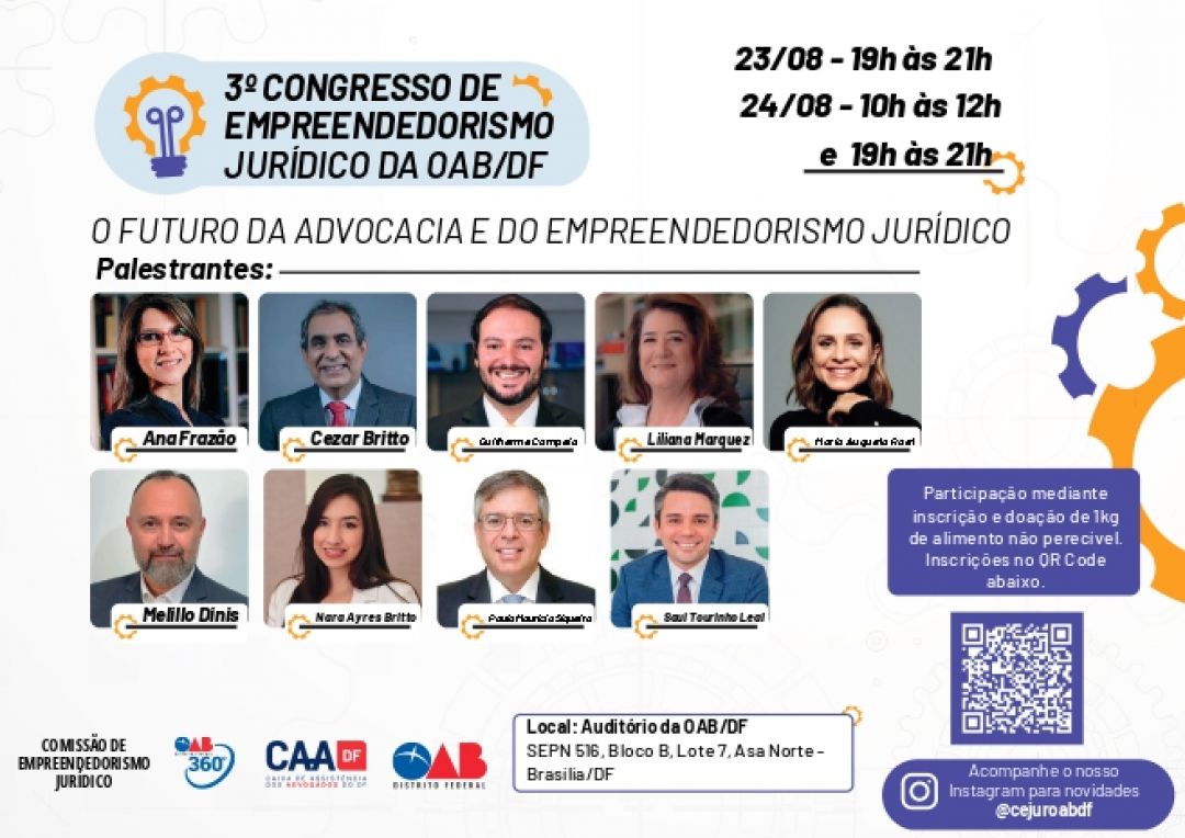 Ana Frazão participa do 3º Congresso de Empreendedorismo Jurídico da OAB do Distrito Federal dia 24 de agosto às 19:00.