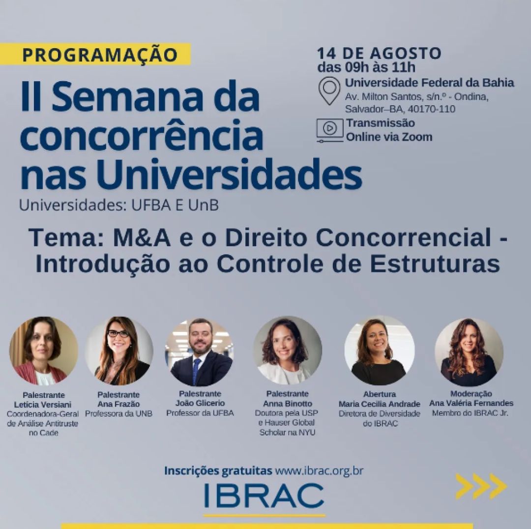 Ana Frazão participa da II Semana da Concorrência nas Universidades dia 14 de agosto às 9:00 horas.