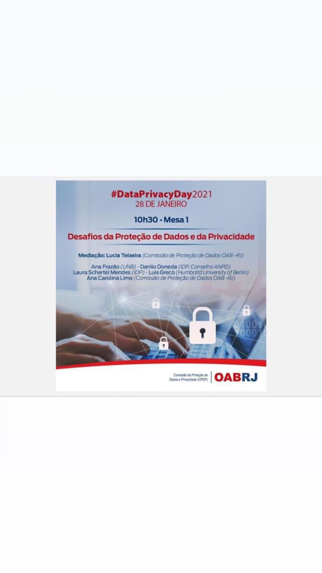 Ana Frazão participa da Palestra Data Privacy Day 2021 no dia 28 de janeiro às 10:30.