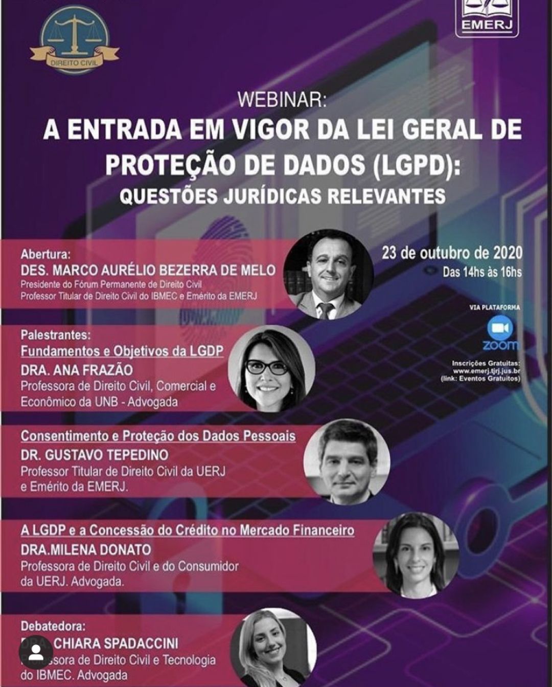 Ana Frazão participa de Webinar realizada pela EMERJ, sobre LGPD.
