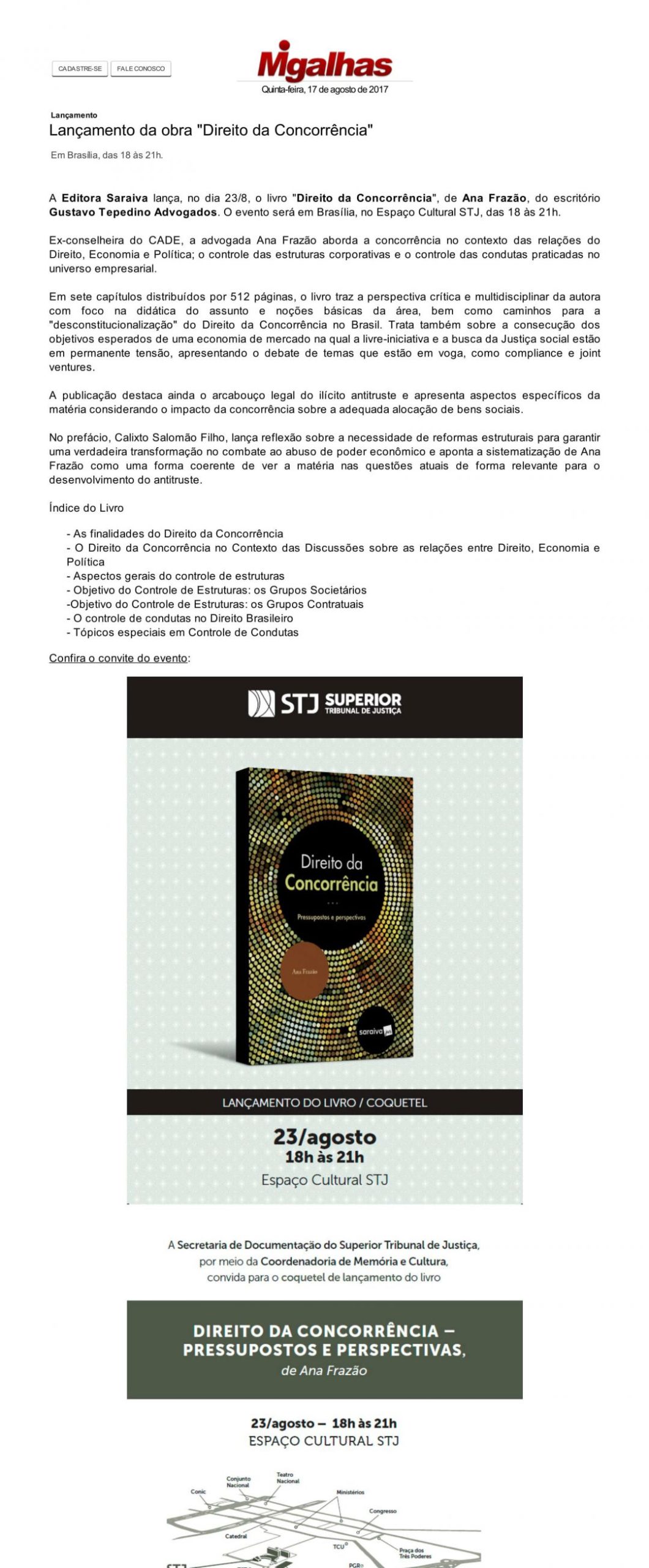 Portal Migalhas – Lançamento da obra “Direito da Concorrência”