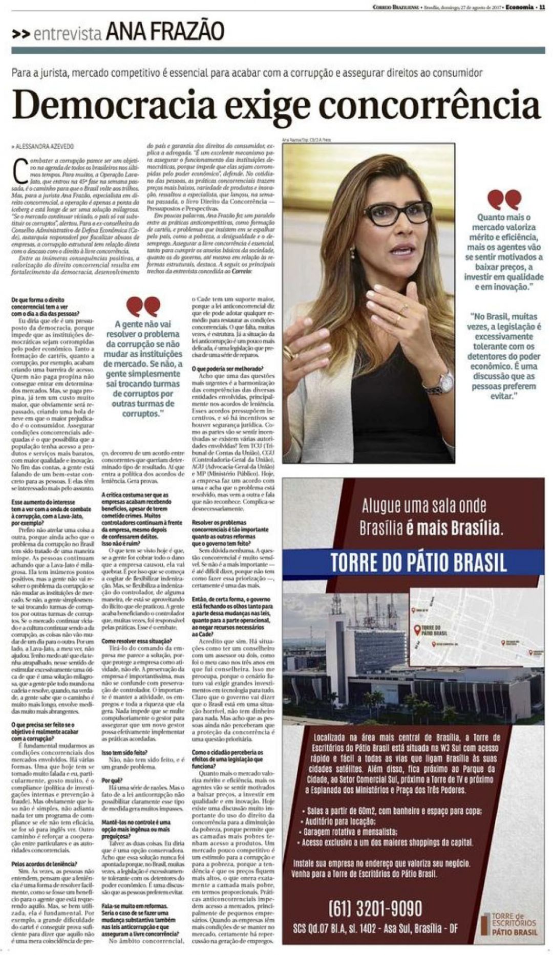 CORREIO BRAZILIENSE: ‘Democracia exige concorrência’, analisa jurista Ana Frazão