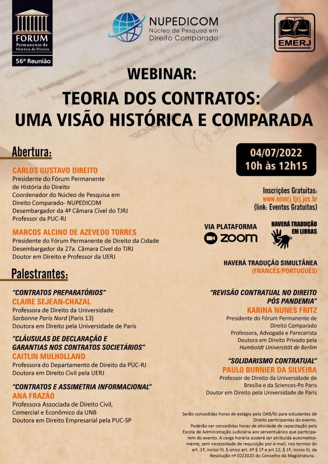 Ana Frazão participa do webinar promovido pela EMERJ e discorre sobre contratos e assimetria informacional dia 04 de julho às 10:00 horas.