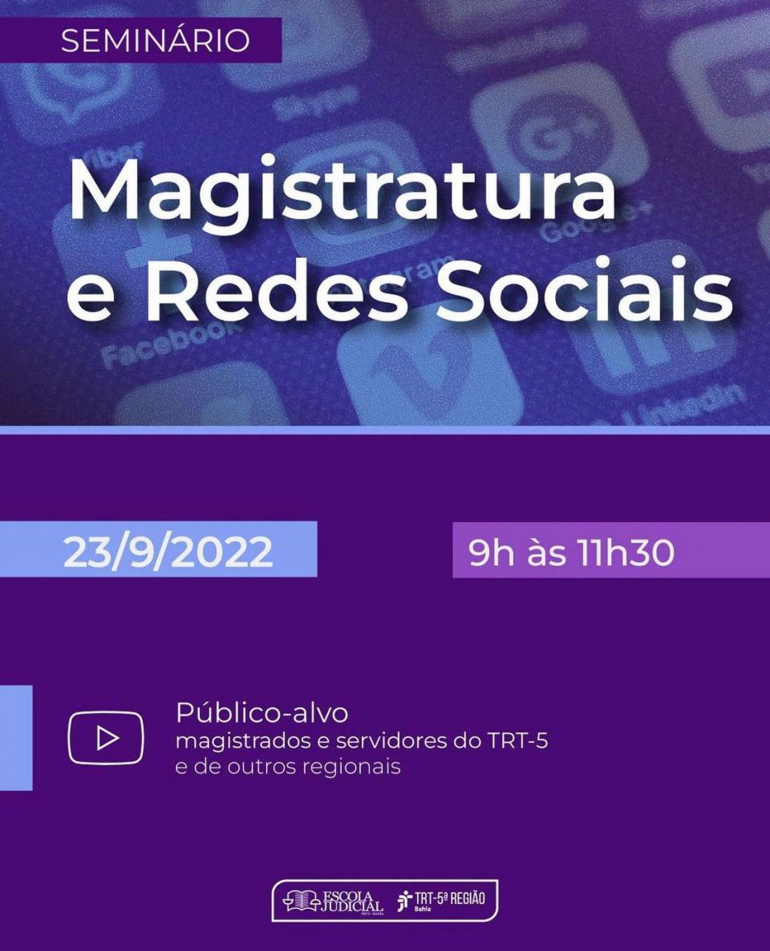Ana Frazão participa do Seminário Magistratura e Redes Sociais dia 23 de setembro às 10:00.