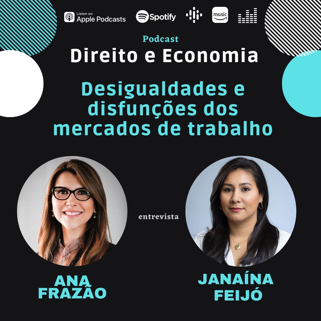Estreia do Podcast Direito e Economia com Ana Frazão em 23 de maio: Desigualdades e disfunções dos mercados de trabalho, com Janaína Feijó.