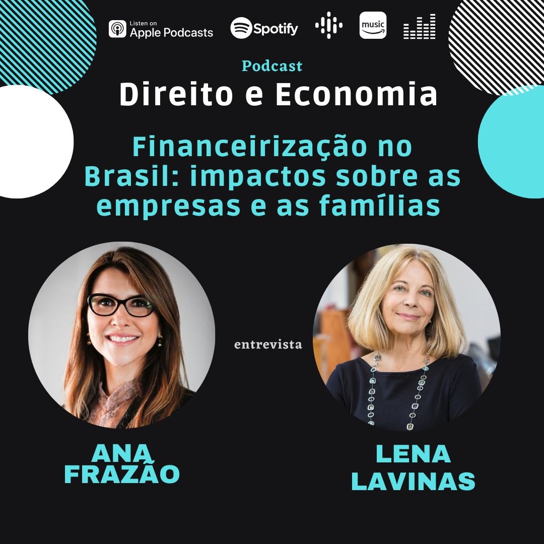 Estreia do Podcast Direito e Economia com Ana Frazão em 5 de dezembro: Financeirização no Brasil – Impactos sobre as empresas e as famílias, com Lena Lavinas.