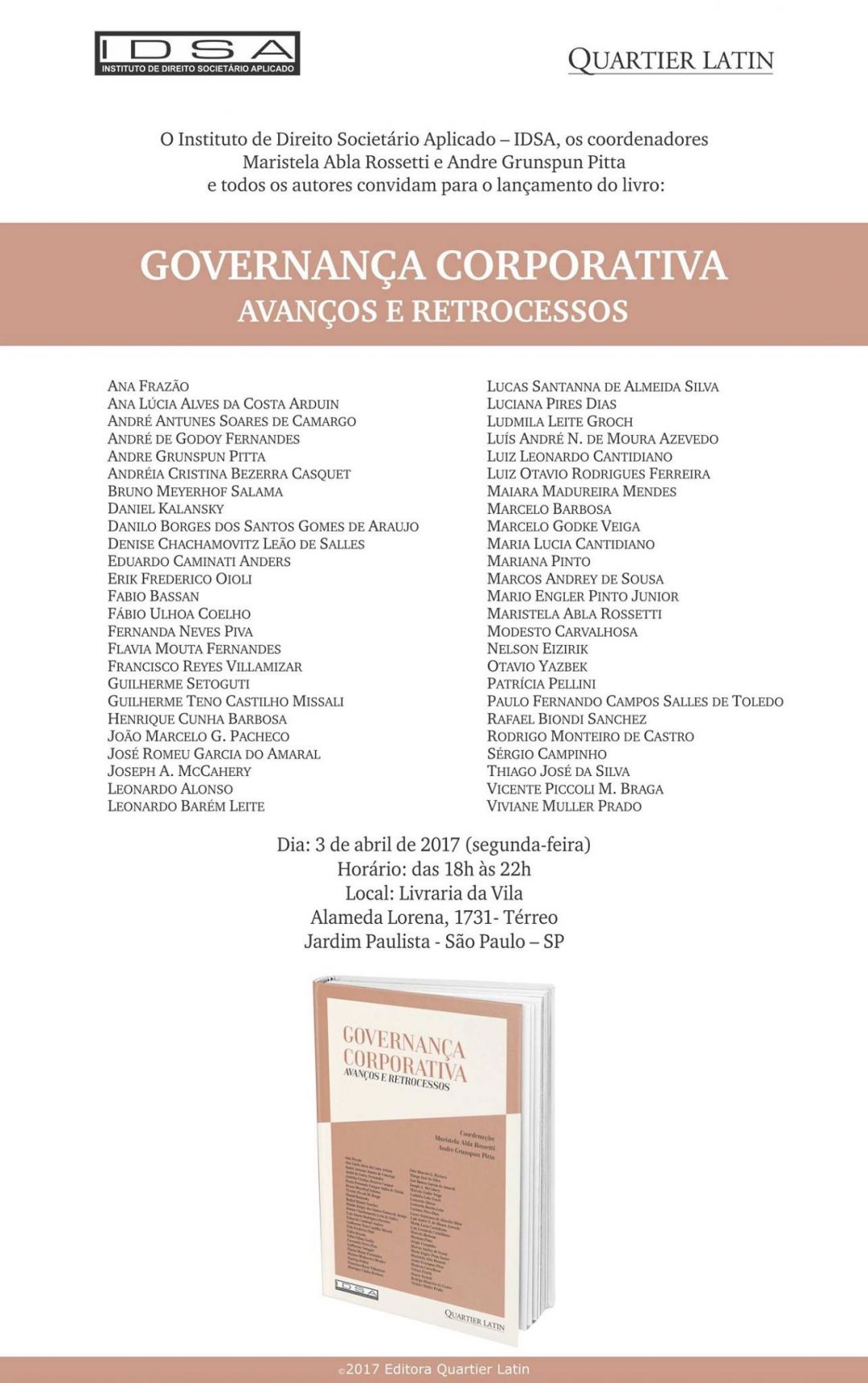 Lançamento do “Governança Corporativa: Avanços e Retrocessos” ocorrerá em São Paulo no dia 3 de abril